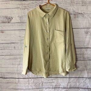 Love Tree Celery Green Pocket Linen Long Sleeve Button Up Shirt